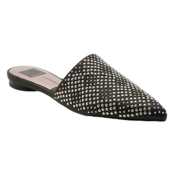 Dolce Vida NWT Elvah Black Leather and Silver Studded Flats Size 8.5