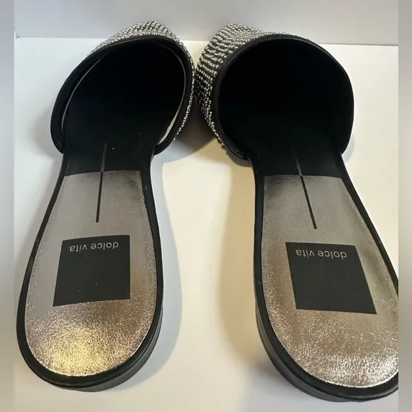 Dolce Vida NWT Elvah Black Leather and Silver Studded Flats Size 8.5