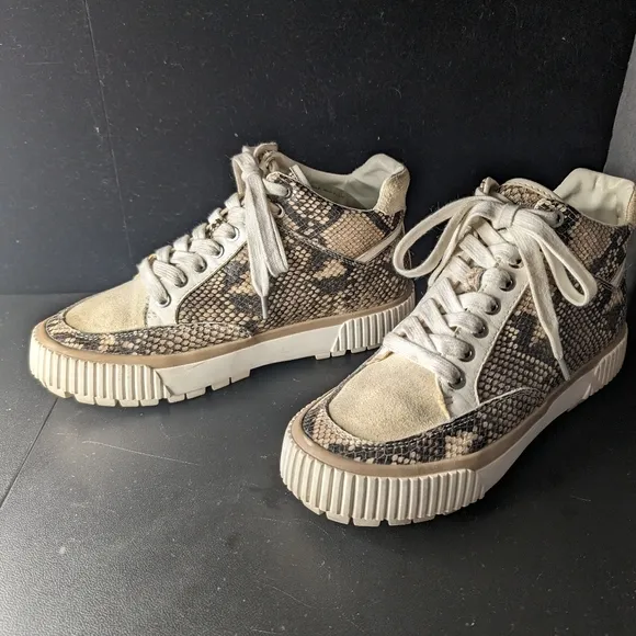 Dolce Vita 8 suede and snakeskin comfy lace up hi top lug sole sneakers