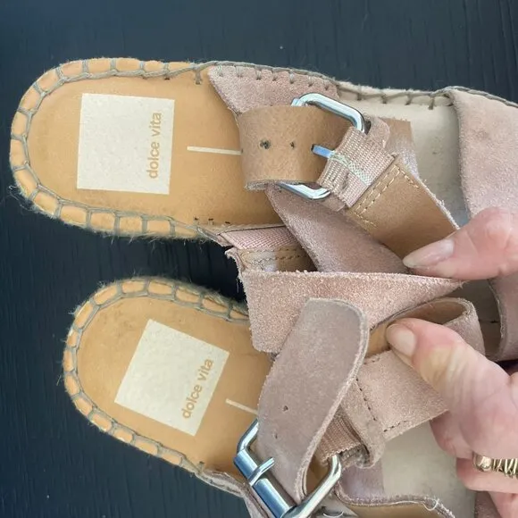 Dolce Vita Ankle Strap Espadrille Sandals in Pink Suede - Size 6
