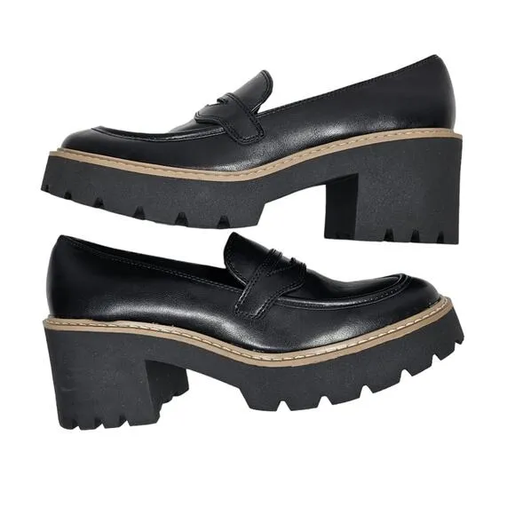 Dolce Vita DV Tammy Lug Heel Black Penny Loafers Size 10