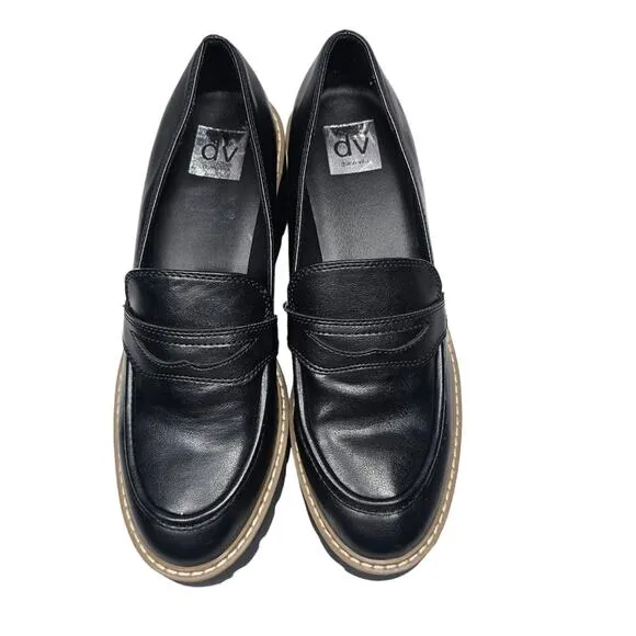 Dolce Vita DV Tammy Lug Heel Black Penny Loafers Size 10