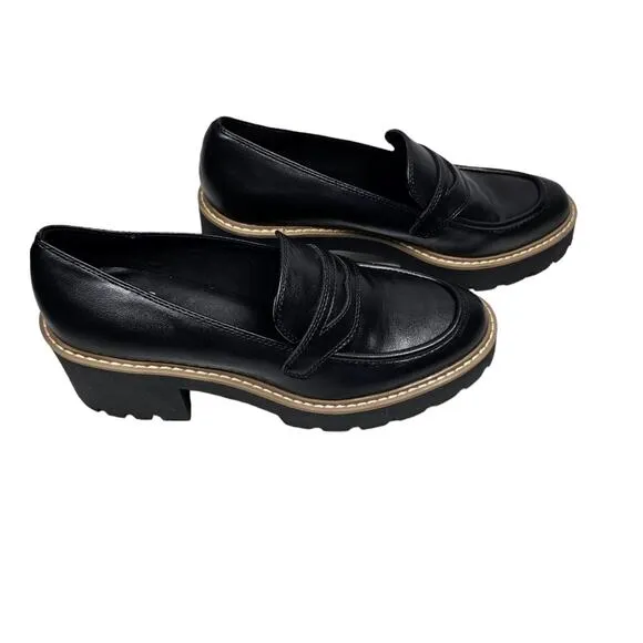 Dolce Vita DV Tammy Lug Heel Black Penny Loafers Size 10