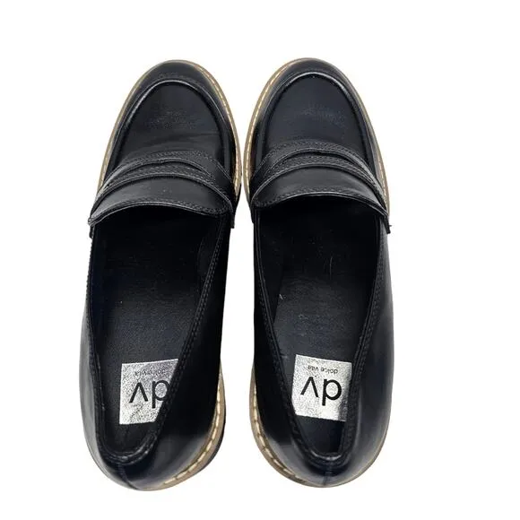 Dolce Vita DV Tammy Lug Heel Black Penny Loafers Size 10