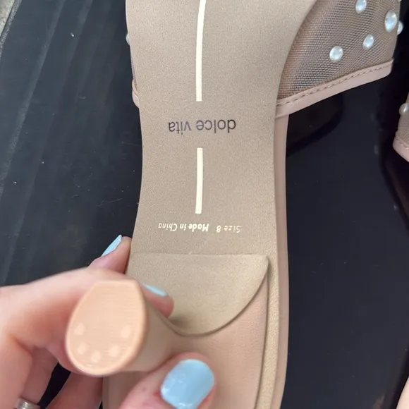 Dolce Vita Meeza Pearl Blush Tan Cream Kitten Heel Slide Sandals Sz 8