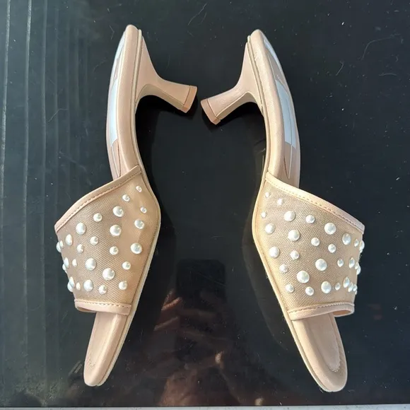 Dolce Vita Meeza Pearl Blush Tan Cream Kitten Heel Slide Sandals Sz 8