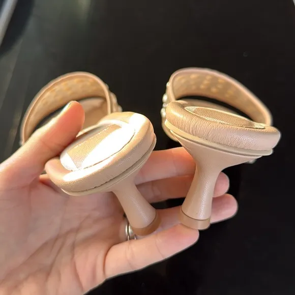 Dolce Vita Meeza Pearl Blush Tan Cream Kitten Heel Slide Sandals Sz 8