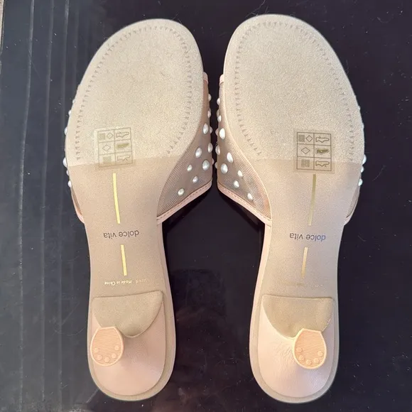Dolce Vita Meeza Pearl Blush Tan Cream Kitten Heel Slide Sandals Sz 8