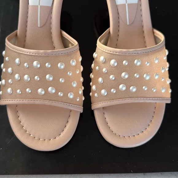 Dolce Vita Meeza Pearl Blush Tan Cream Kitten Heel Slide Sandals Sz 8