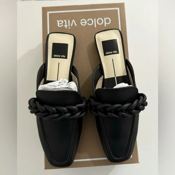Dolce Vita NIB Chain Black Stella Gwena Mule Flats
