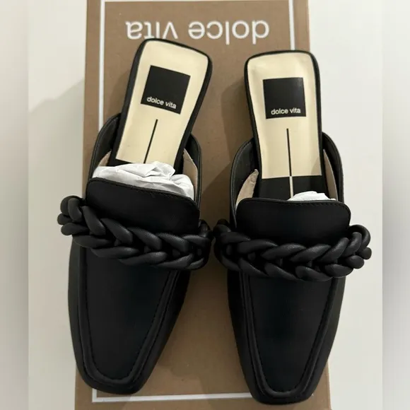 Dolce Vita NIB Chain Black Stella Gwena Mule Flats