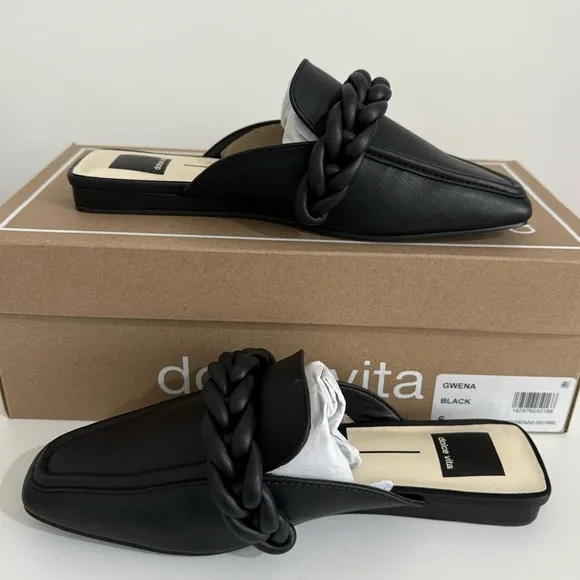 Dolce Vita NIB Chain Black Stella Gwena Mule Flats