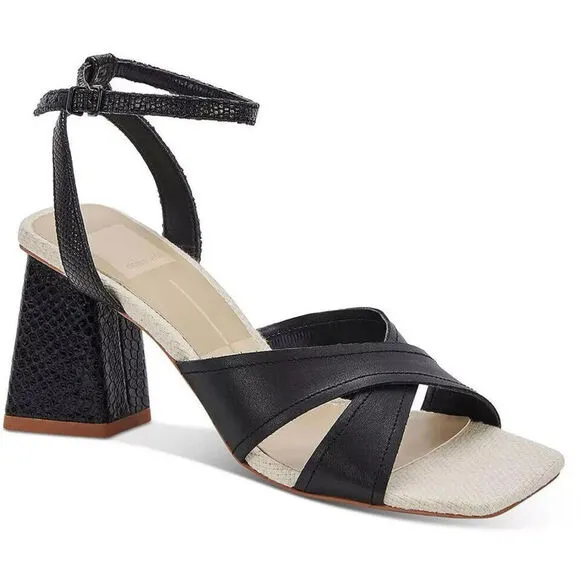 Dolce Vita Tiki Sandals Women's 6 Black Ankle Strap Square Toe Block Heel KHD691