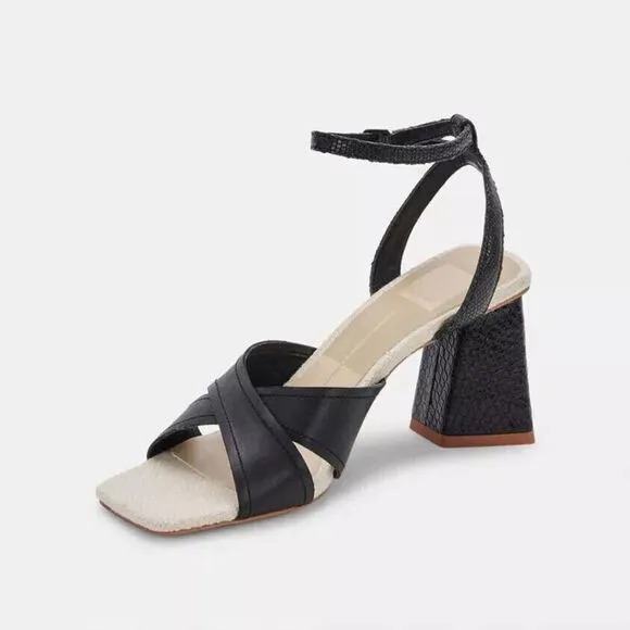 Dolce Vita Tiki Sandals Women's 6 Black Ankle Strap Square Toe Block Heel KHD691
