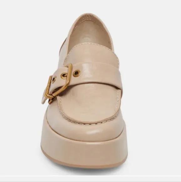 Dolce Vita Yonder Loafers Sesame Crinkle Patent Leather Size 7.5 Buckle Detail