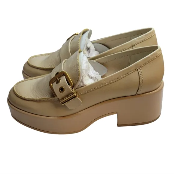 Dolce Vita Yonder Loafers Sesame Crinkle Patent Leather Size 7.5 Buckle Detail