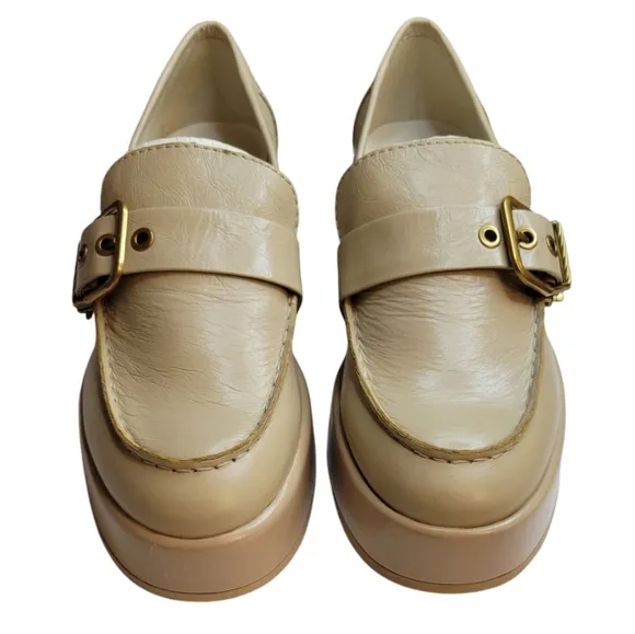 Dolce Vita Yonder Loafers Sesame Crinkle Patent Leather Size 7.5 Buckle Detail