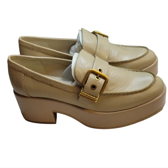 Dolce Vita Yonder Loafers Sesame Crinkle Patent Leather Size 7.5 Buckle Detail