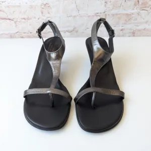 Donald J. Pliner Black and Silver Sandals with Toe Loop