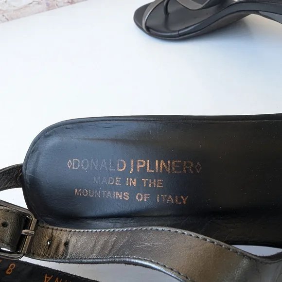 Donald J. Pliner Black and Silver Sandals with Toe Loop