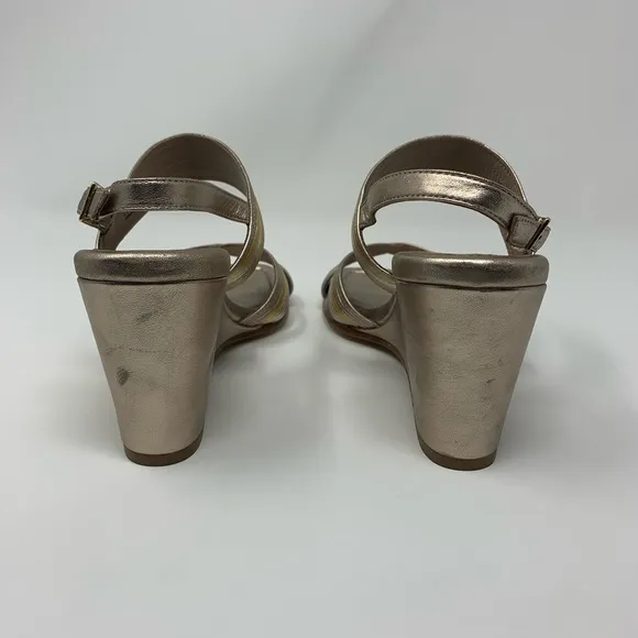 Donald J Pliner Laine Metallic Leather Wedge Sandals Shoes Women