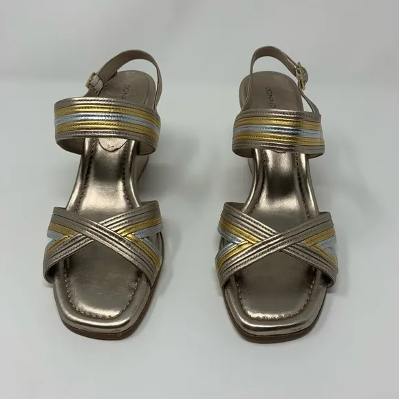Donald J Pliner Laine Metallic Leather Wedge Sandals Shoes Women
