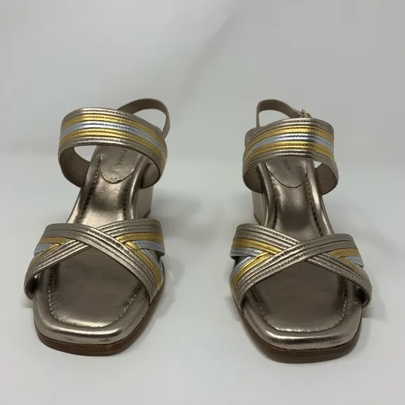 Donald J Pliner Laine Metallic Leather Wedge Sandals Shoes Women