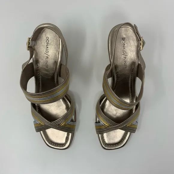 Donald J Pliner Laine Metallic Leather Wedge Sandals Shoes Women