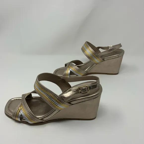 Donald J Pliner Laine Metallic Leather Wedge Sandals Shoes Women