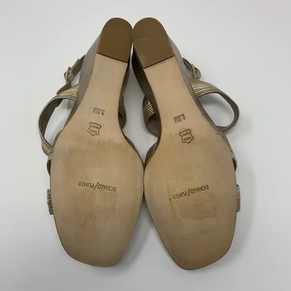 Donald J Pliner Laine Metallic Leather Wedge Sandals Shoes Women