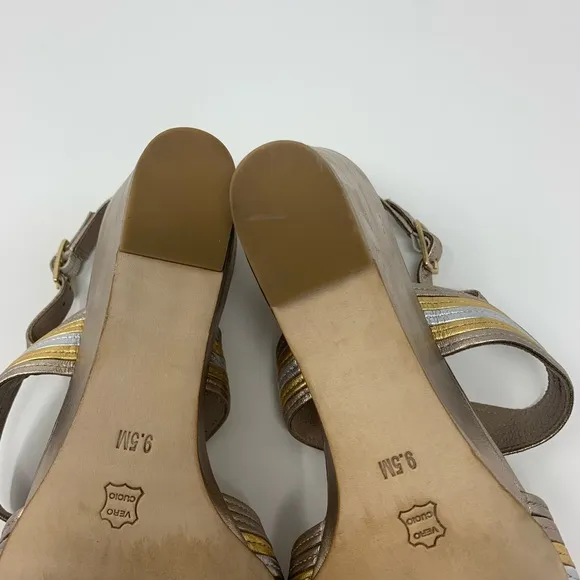 Donald J Pliner Laine Metallic Leather Wedge Sandals Shoes Women