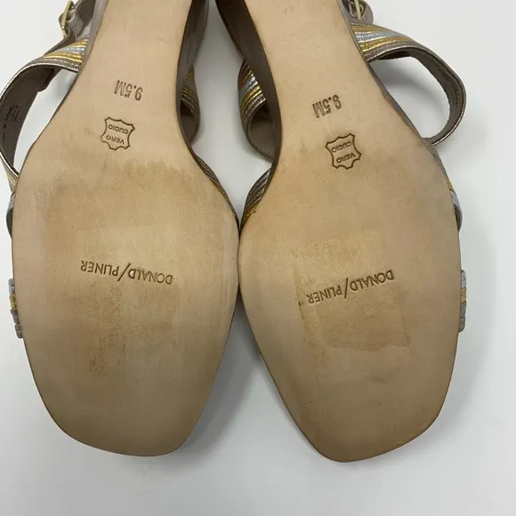 Donald J Pliner Laine Metallic Leather Wedge Sandals Shoes Women