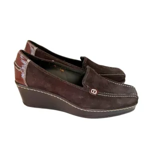 Donald J. Pliner Peni Brown Suede Loafers Wedge Women 6M Square Toe Slip-On