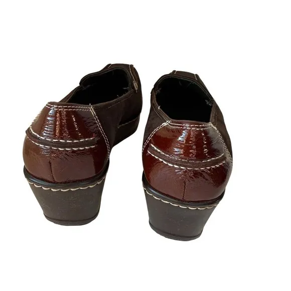 Donald J. Pliner Peni Brown Suede Loafers Wedge Women 6M Square Toe Slip-On