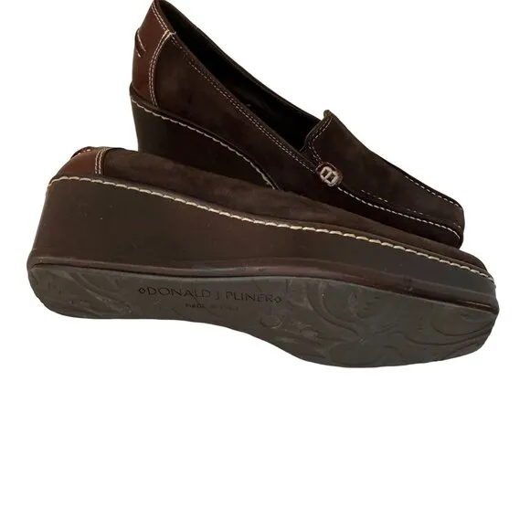 Donald J. Pliner Peni Brown Suede Loafers Wedge Women 6M Square Toe Slip-On