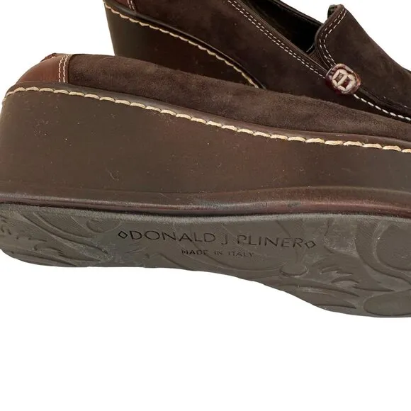 Donald J. Pliner Peni Brown Suede Loafers Wedge Women 6M Square Toe Slip-On