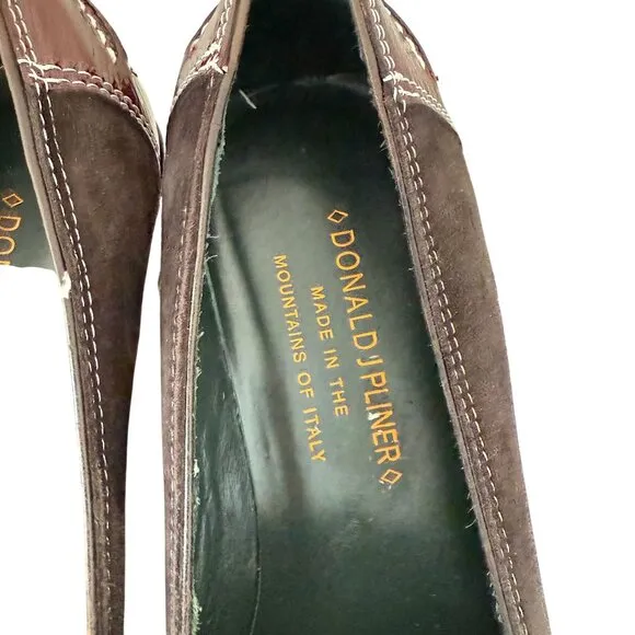 Donald J. Pliner Peni Brown Suede Loafers Wedge Women 6M Square Toe Slip-On