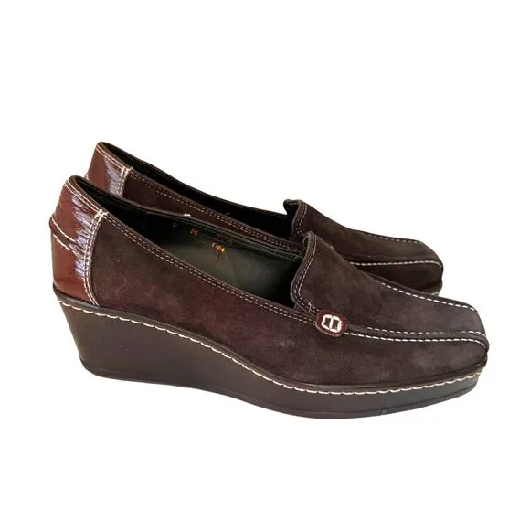 Donald J. Pliner Peni Brown Suede Loafers Wedge Women 6M Square Toe Slip-On