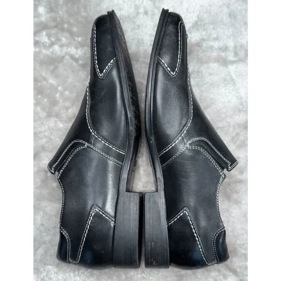 Donald Pliner Black Leather Slip On Loafers White Stitching Mens Size 9.5
