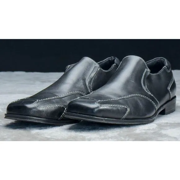 Donald Pliner Black Leather Slip On Loafers White Stitching Mens Size 9.5