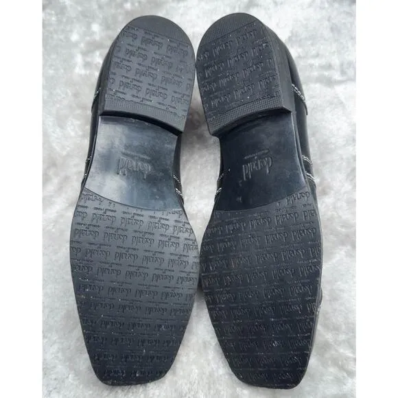 Donald Pliner Black Leather Slip On Loafers White Stitching Mens Size 9.5