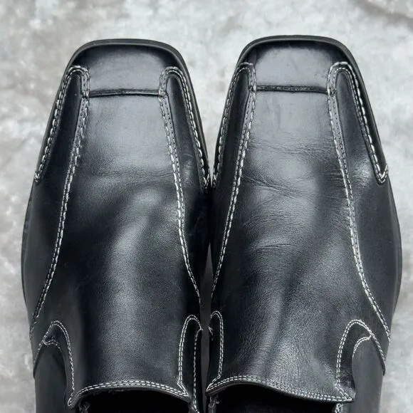 Donald Pliner Black Leather Slip On Loafers White Stitching Mens Size 9.5