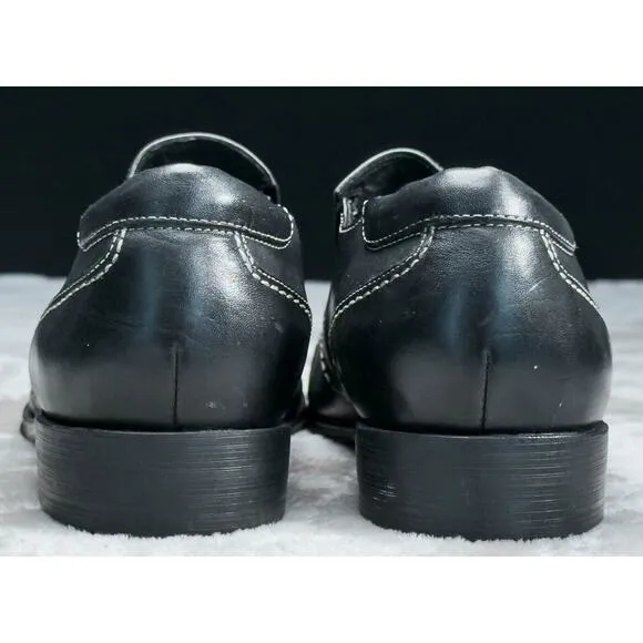 Donald Pliner Black Leather Slip On Loafers White Stitching Mens Size 9.5