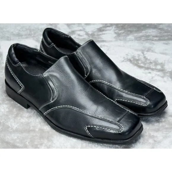 Donald Pliner Black Leather Slip On Loafers White Stitching Mens Size 9.5