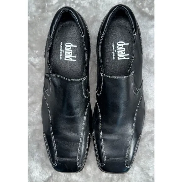 Donald Pliner Black Leather Slip On Loafers White Stitching Mens Size 9.5