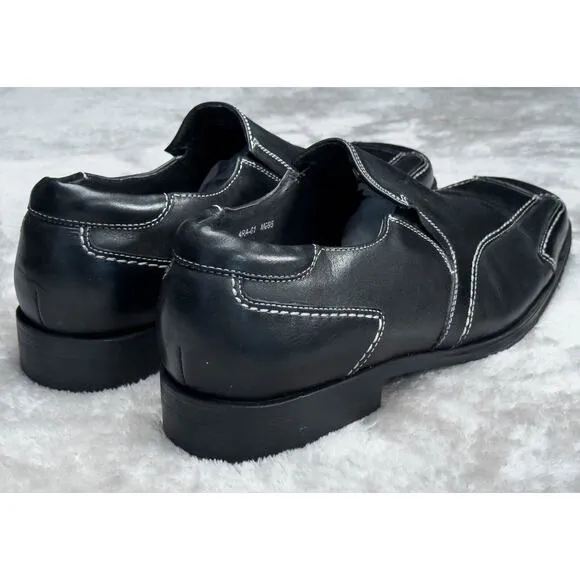 Donald Pliner Black Leather Slip On Loafers White Stitching Mens Size 9.5