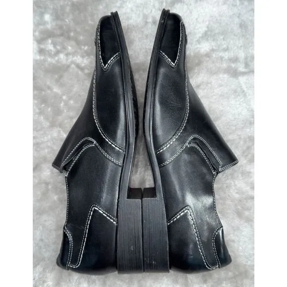 Donald Pliner Black Leather Slip On Loafers White Stitching Mens Size 9.5
