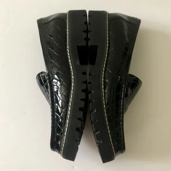 Donald Pliner Hope Loafers Black Patent Leather Croc Embossed Platform Size 8