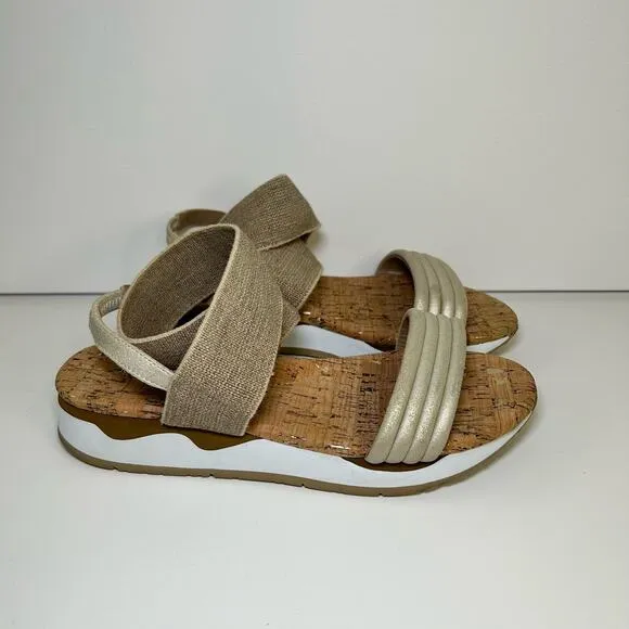 Donald Pliner Shaye Strappy Sandals Shimmer Gold Leather Cork Women's 8