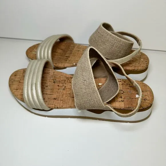 Donald Pliner Shaye Strappy Sandals Shimmer Gold Leather Cork Women's 8